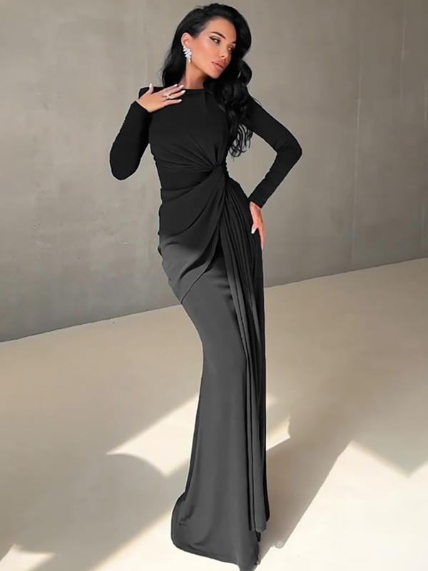 Viola - Elegant Ruched Padded Shoulder Dress