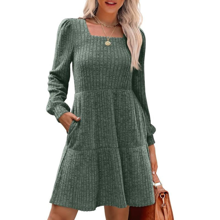 Margot - Square Neck Long Sleeve Sweater Dress