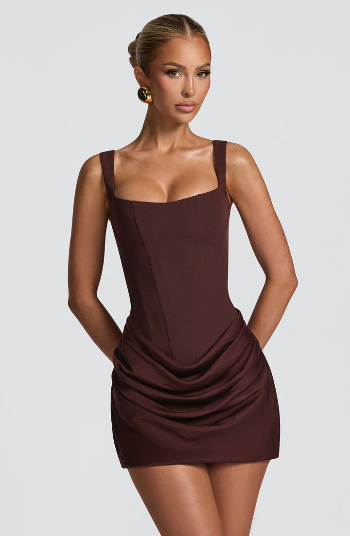Beata - Plum Brown Mini Dress
