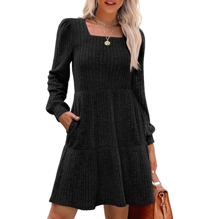 Margot - Square Neck Long Sleeve Sweater Dress