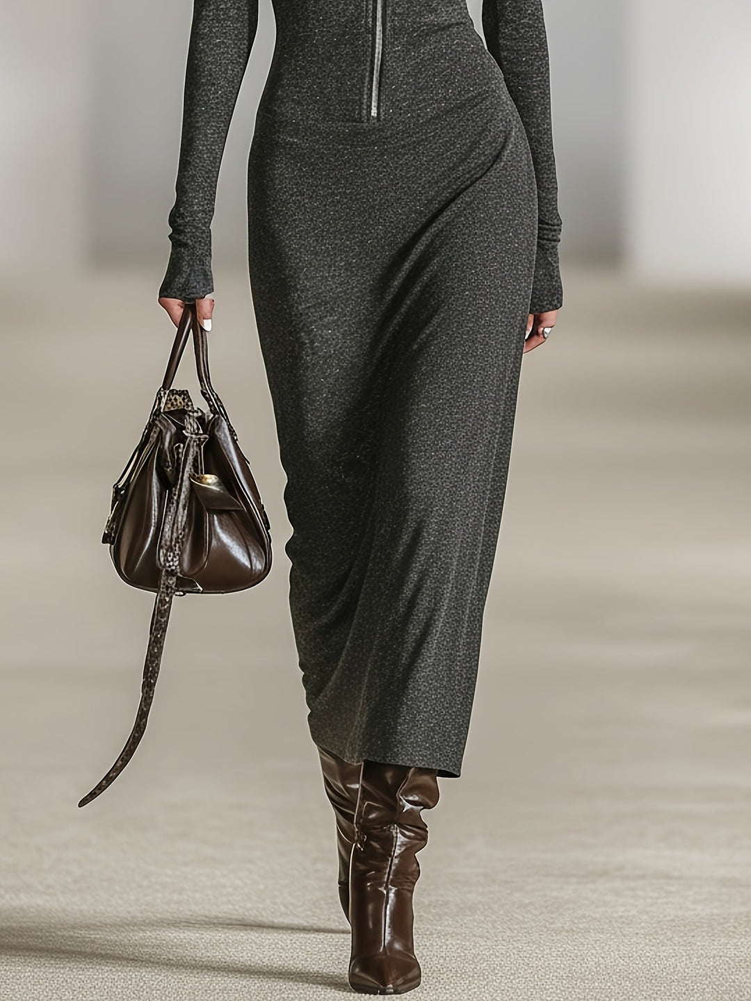 Lena - Long Sleeve Tunic Dress With Hood And Zipper Detail