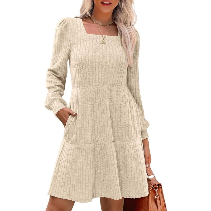 Margot - Square Neck Long Sleeve Sweater Dress