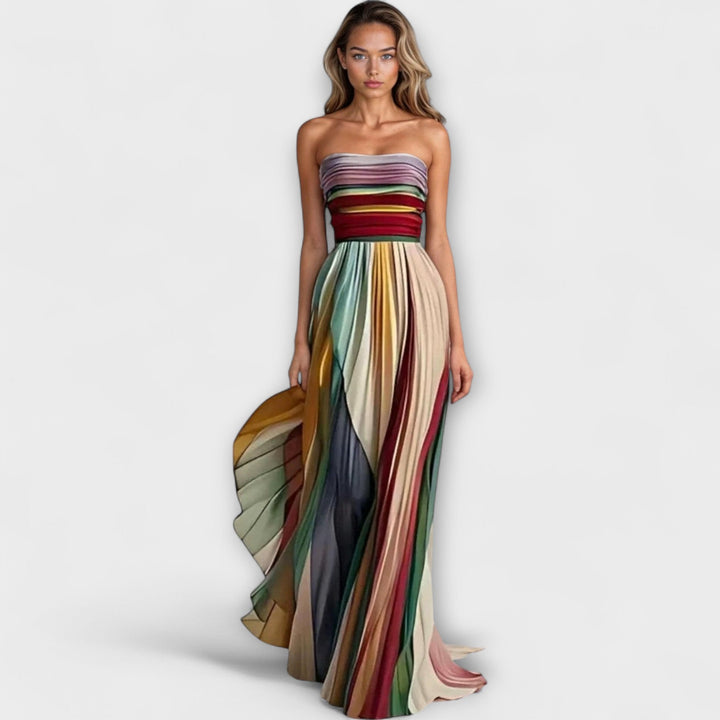 Edith – Bold & Flowing Strapless Dress