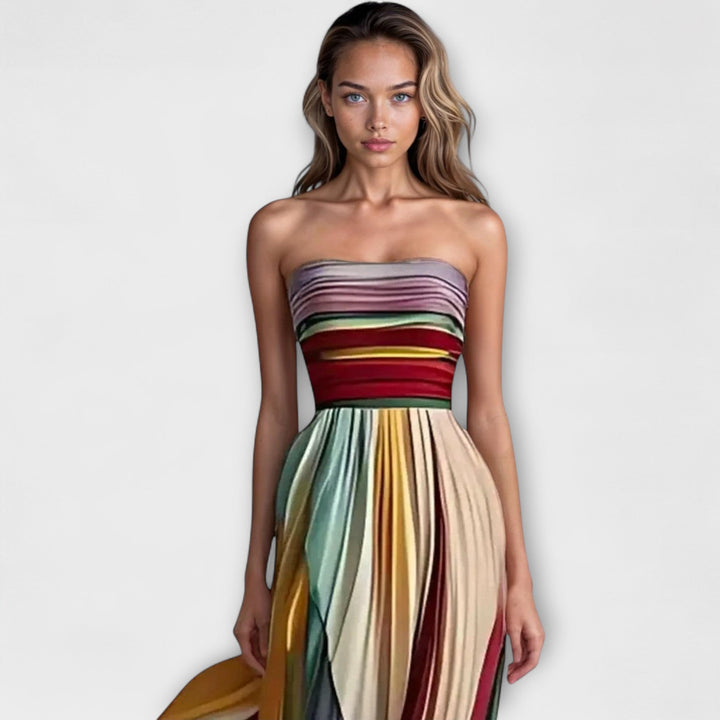 Edith – Bold & Flowing Strapless Dress