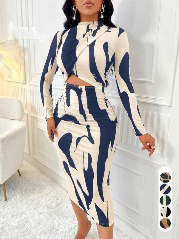Alma - Colorblock Print Cut-Out Bodycon Dress