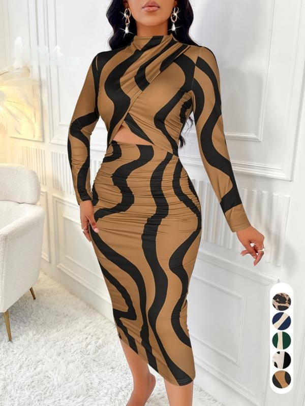 Alma - Colorblock Print Cut-Out Bodycon Dress